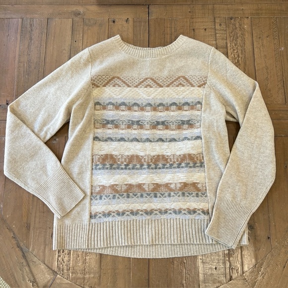J. Crew Fair Isle Nordic Jacquard Stitch 100% Wool Sweater XL Cream White NWOT - Picture 1 of 7
